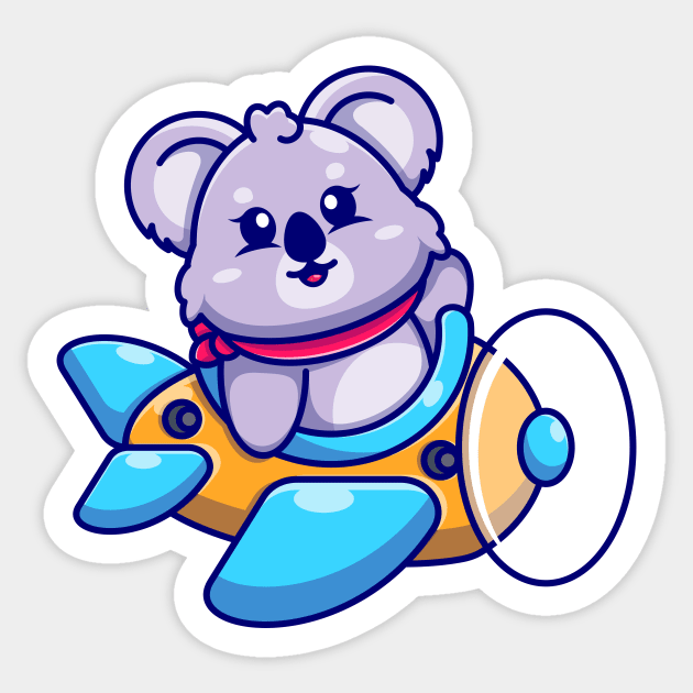 Cute baby koala driving plane cartoon Sticker by Wawadzgnstuff